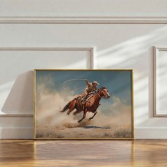 Western Cowboy Horse Oil Painting Print Rustic Farmhouse Wall Art Rodeo Poster