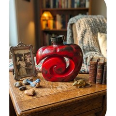 Abstract Spiral Ceramic Vase Red Black Modern Sculptural Art Pottery Decor 7in