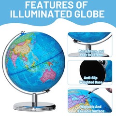 9in Illuminated Globe Map W/ 88 Constellation & Built-in LED Night Light Metal U