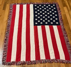 Classics Simply Country US Flag Throw Afghan Fringed Cotton Patriotic USA 48×39”
