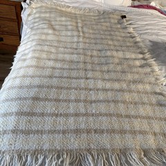Vtg Tapestries Ireland Helena Ruuth Ivory Beige Wool Throw Blanket Pillow Plaid