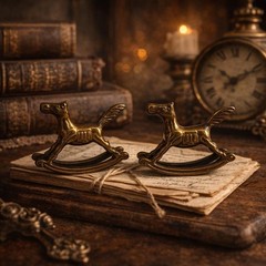 Brass Rocking Horse Vintage Mid Century Solid Brass Figurines Set Bookends
