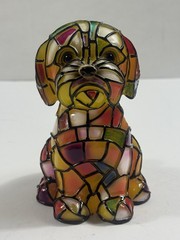 Stained Glass Style Dog Figurine Colorful Mosaic Puppy Resin Plastic Decor 6”