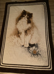 VTG BIEDERLACK CAT KITTEN GRAPHIC THROW BLANKET ( 48” x 72” ) BROWN BEIGE BOHO