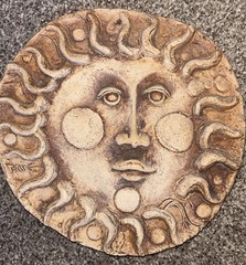 Hand Carved Ceramic Sun Face Wall Art Hanging Decor by Dane Burr, St. Augustine
