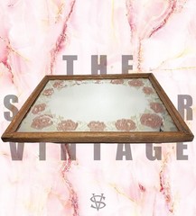 Vintage AMERICAN GLASS ART AGA Wood Framed Copper Plated Floral Wall Mirror Core