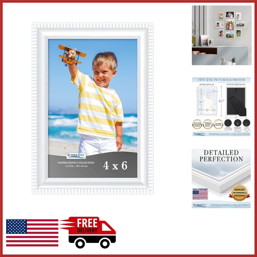 4×6 White Picture Frame with Easel Back for Vertical or Horizontal Display