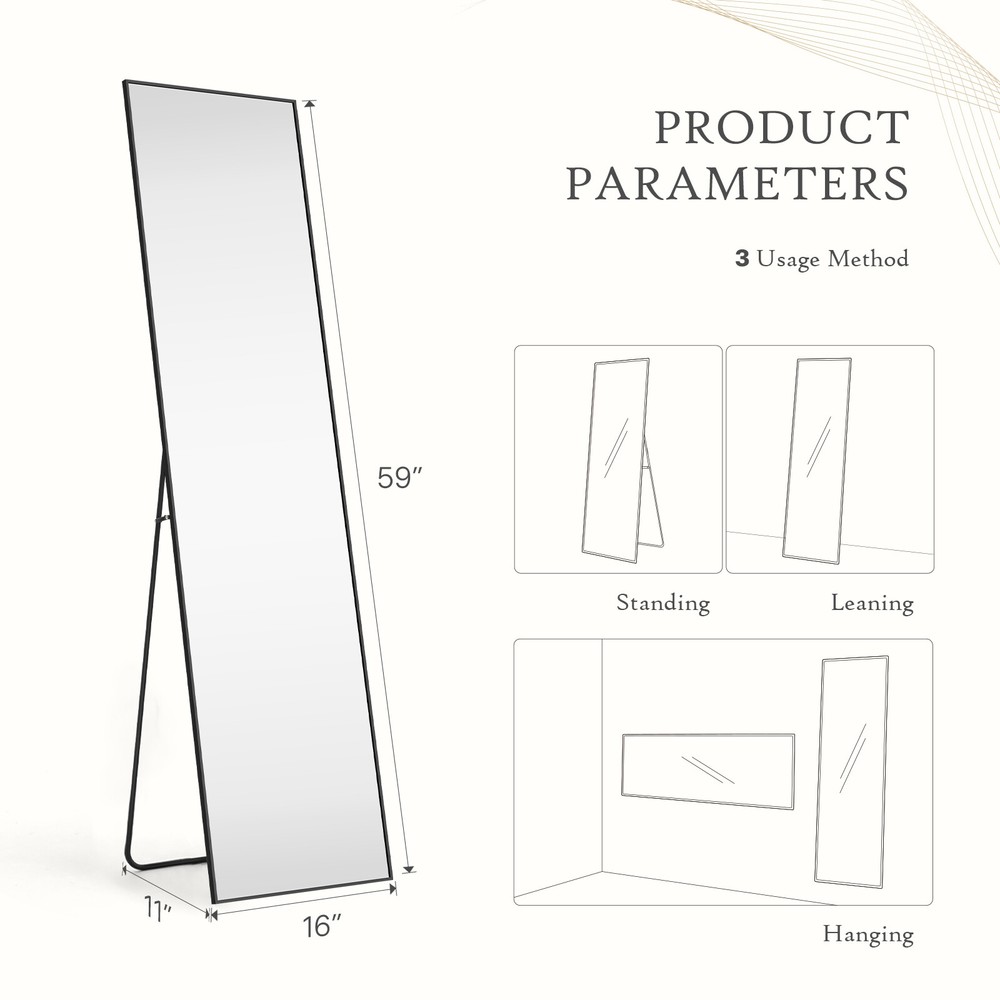Full Length Mirror Rectangular Full Body Floor Mirror Standing Hanging Leaning
