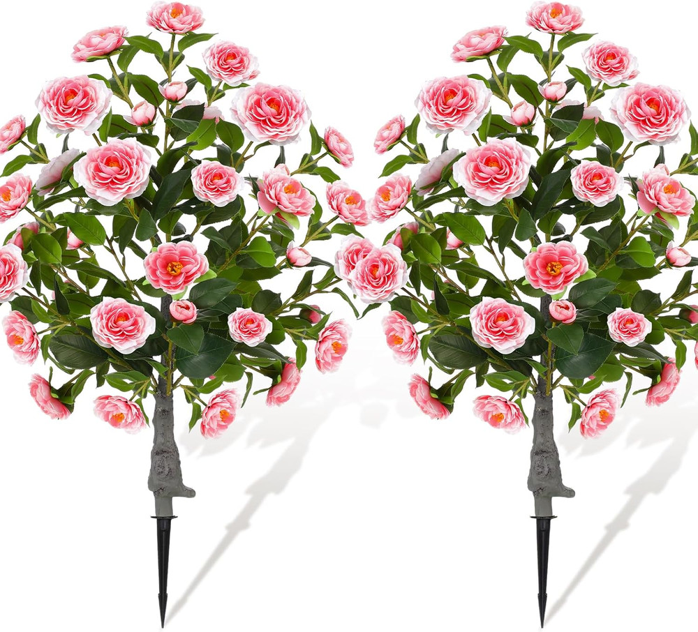 2 Pack 3Ft Artificial Camellia Plants Tree 36″ Faux Camellia Flower with Spike U