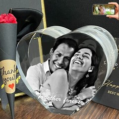 Personalized 3D Crystal Photo Heart Custom Anniversary Gift Set for Wife Husband