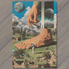 Art Print Giant Hand Foot Golf Course Cosmic Landscape Surreal Dream Collage