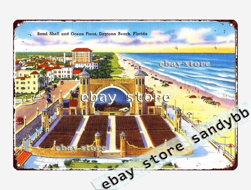 1930-45 Band shell ocean front, Daytona Beach, Florida tin sign retro nostalgic