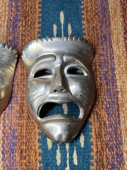 Vintage Solid Brass Comedy & Tragedy Masks 5″ Theater Drama Wall Decor Set India