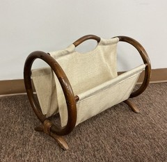 Mid Century Modern Magazine Rack Holder Rattan Bamboo Wood Burlap