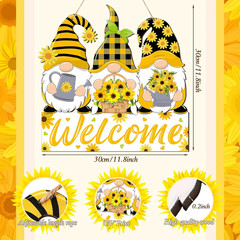 Sunflower Welcome Door Sign Wood Gnome Hanger Sunflower Wreath for Front Door Su