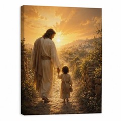 Jesus Walking With Child Canvas Wall Art Christian Religious Print Faith Home