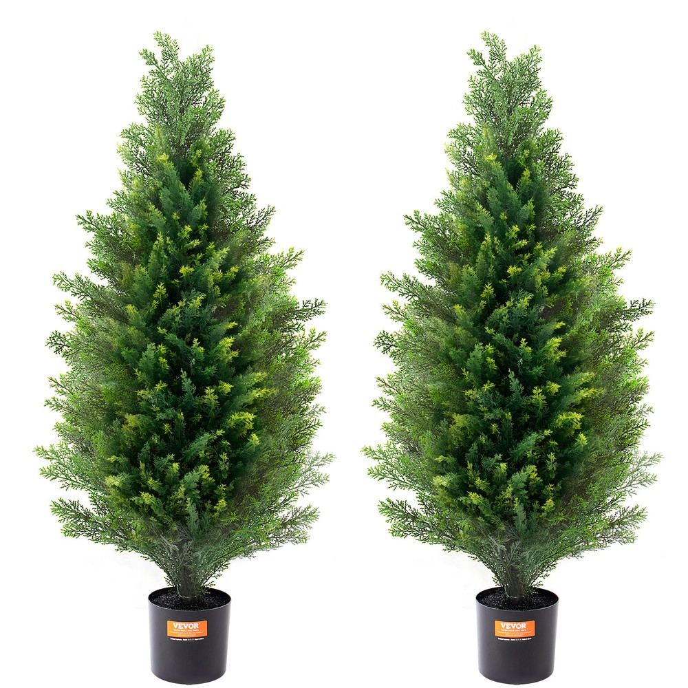 VEVOR 2 Pack 3′ Artificial Cedar Topiary Tree Faux Plant UV Decor In/Outdoor