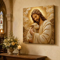 Jesus Good Shepherd Canvas Wall Art Christian Lamb Religious Print Faith Home