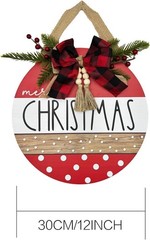 Merry Christmas Sign for Front Door,Round Wood Hanging Wreaths Red