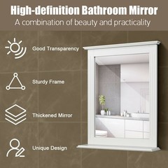 Bathroom Wall Mirror W/Shelf Square Vanity Makeup Mirror Multipurpose Usage