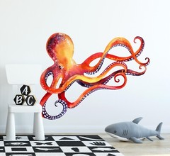 Red Octopus Wall Decal Removable Fabric Wall Sticker Peel and Stick Ocean Sea