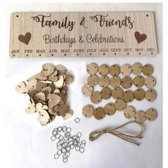 Family Birthday Celebrations Tracker Wooden DYI Hanging Wall Calendar Board