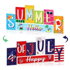 Summer Wooden Table Sign 4th of 13.4 x 5.8 inches, 1.5 cm thick, Colorful