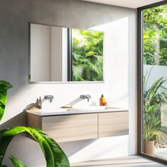 Frameless Rectangle Bathroom Vanity Wall Mirror Beveled Edge Shatterproof Mirror