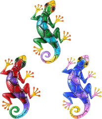 Metal Gecko Wall Decor,Outdoor Hanging Lizard Wall Art,Colorful Metal Lizards Wa