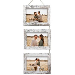 Rexllon 4×6 Wall Hanging Picture Frames Collage with 3 Opening Distressed White
