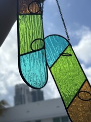 2 Stained glass colorblock suncatcher Candle Holder