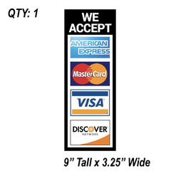 (1) WE ACCEPT Credit Card Sign Sticker Business Decal Store Retail Window Visa