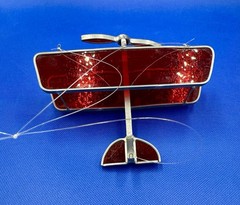 HANDMADE Lead Stained Glass Biplane Red & White Vintage