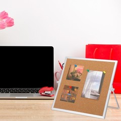 2 PCS 9.8×9.8 Inch Double Sided Desktop Cork Bulletin Board Aluminum Border
