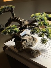 Vintage 1960s Artificial Faux Bonsai Tree on Plastic Resin Rock – Unique Decor