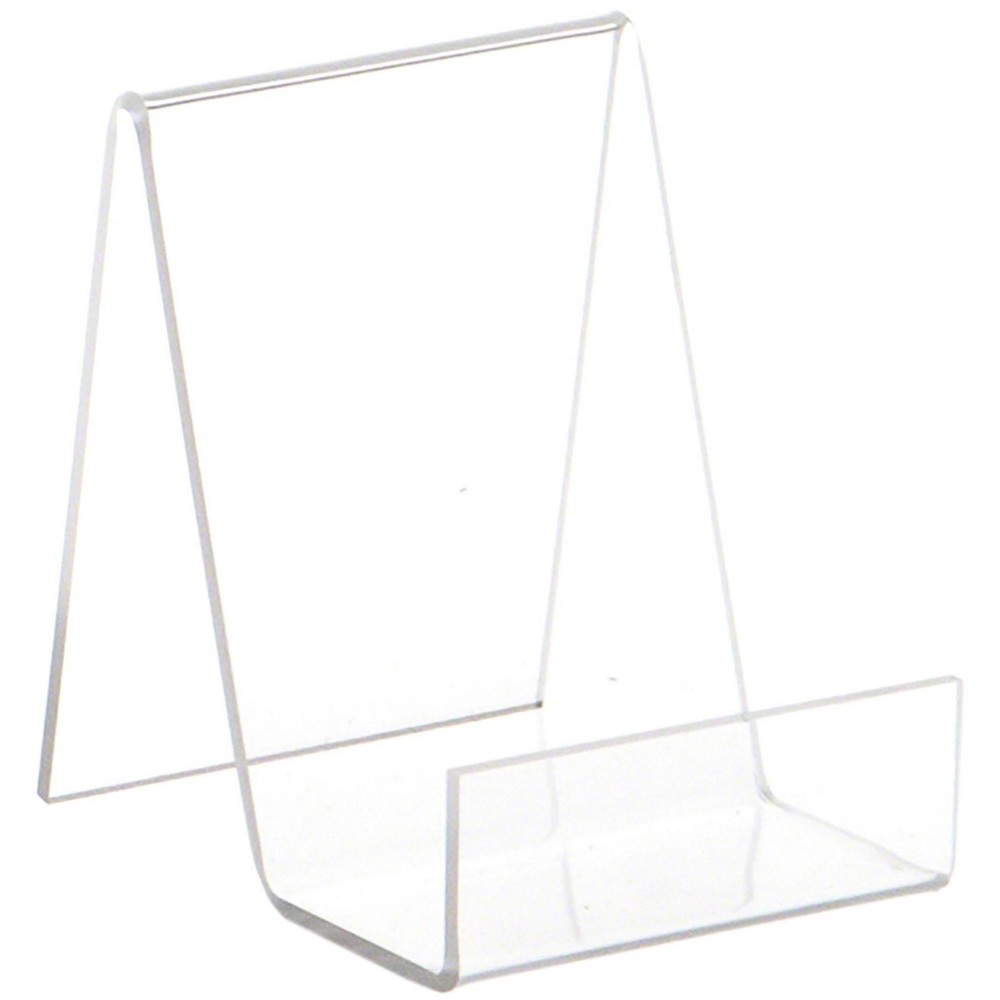 Plymor Clear Acrylic Flat Back Display Easel w/ 1.5″ Box Ledge, 4″H x 3″W x 4″D