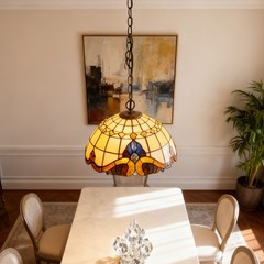 Vintage Tiffany Restaurant/living Room/bar Colored Glass Pendant, 12 In New Lamp