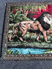 D.F.C. RON Lion Family Woven Cotton Tapestry, Multicolor Fringe, Horizontal