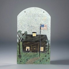 Americana Folk Art House Flag Wall Hang Patriotic USA Home Decor Slate/Resin