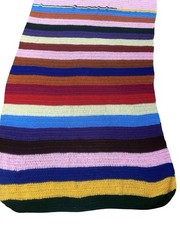 Vintage 70s Crochet Afghan Throw Blanket – Granny Stripe Multicolor Asymmetrical