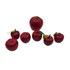 7pc Artificial Red Apples Decorative Fruit Set Glossy and Matte Kitchen Decor
