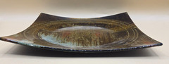 Decorative Fused Glass Square Glass Plate Gold, Brown w/Glitter High Gloss 9.5″