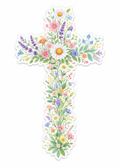 Christian Cross Vinyl Decal Sticker Religious Jesus Wildflowers Flowers Crown 12