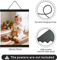 3 Pack Magnetic Poster Hanger Frame 12 Inch Black,12X16 12X18 12X20 12X24 Wood M