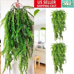 2x Artificial Ferns Rattan Fake Hanging Plant Vine In/Outdoor UV Resistant Decor