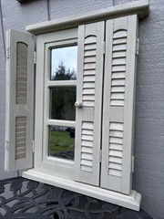 Home Interiors Wood Window Pane Shutter Door Mirror Beige 18.5”x13.5-23.5″