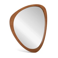 Asymmetrical Irregular Wood Wall Mirror Light Brown Mid Century Boho Farm 20×23″