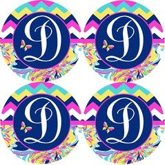 Personalized Custom Initial Colorful Chevron Floral Design Rubber Drink Coasters