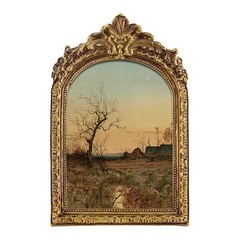 Canvas Wall Art with Vintage Gold Picture Frame, Countryside Village Landscap…
