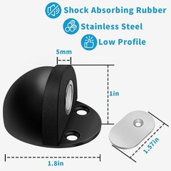 Door Stops 2 Pack, Magnetic Door Stopper, Self Adhesive, Black Floor Mount